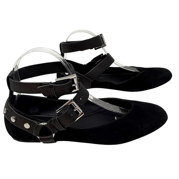 Rebecca Minkoff Vivica Black Suede Ballet Flats Studded Harness Women Size 9M - Picture 1 of 9